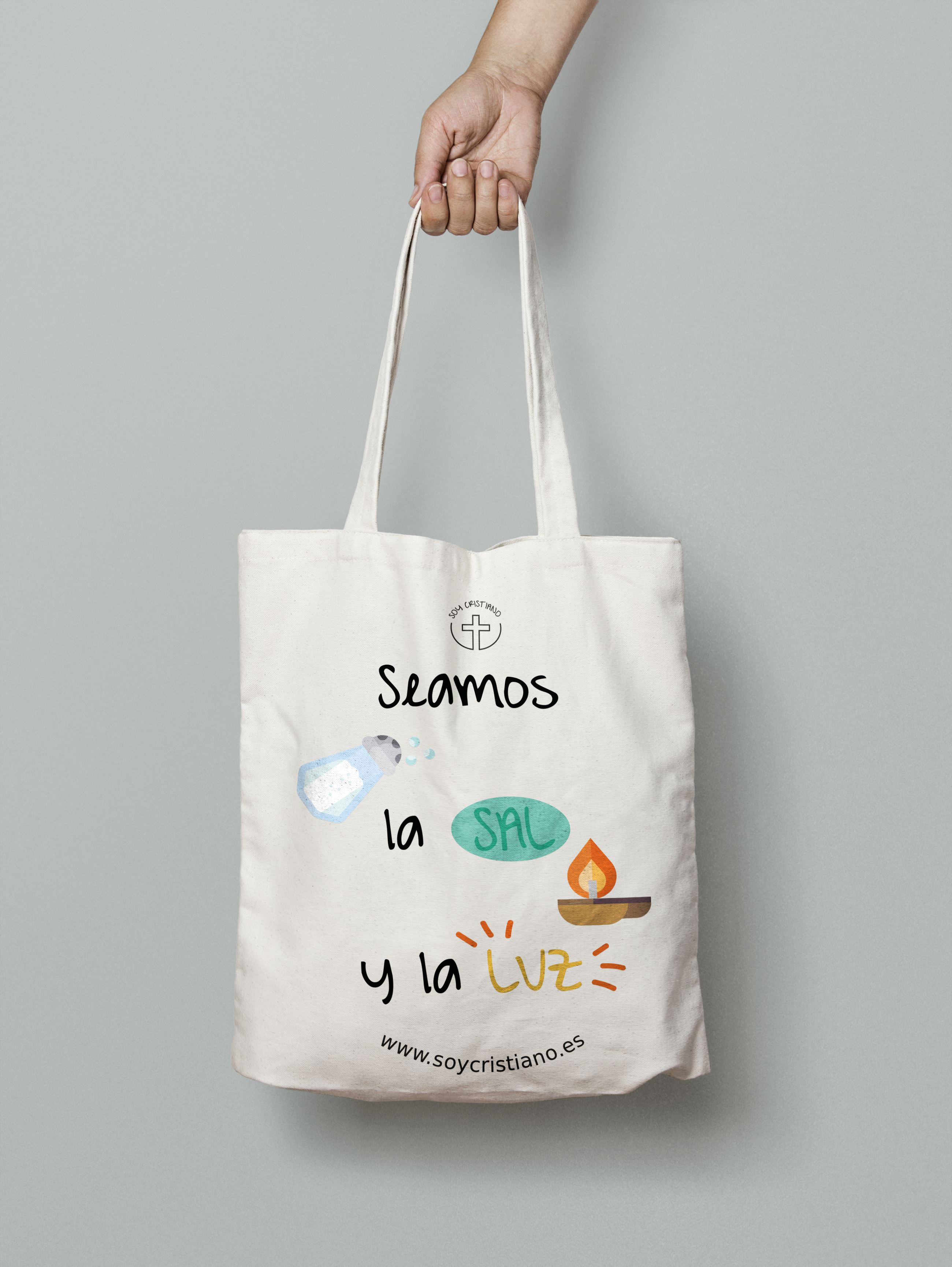 Bolsa de tela con asas: "Seamos la sal luz" - Soy Cristiano